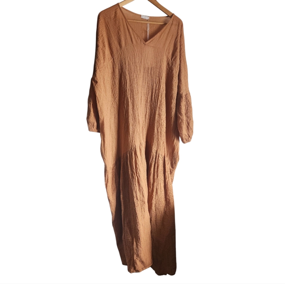 NWT Suzy D London Elegant Cotton Tan Maxi Dress‎ Size M/L
